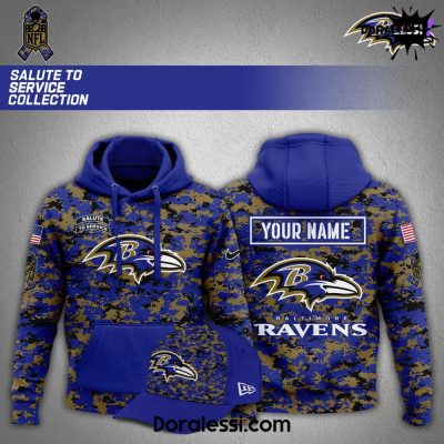 Baltimore Ravens 2024 Salute to Service Arctic Blue Camo Combo Hoodie Pants Cap