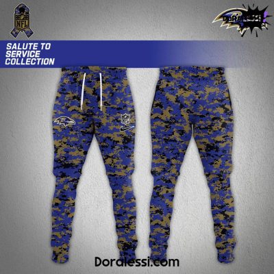 Baltimore Ravens 2024 Salute to Service Arctic Blue Camo Combo Hoodie Pants Cap