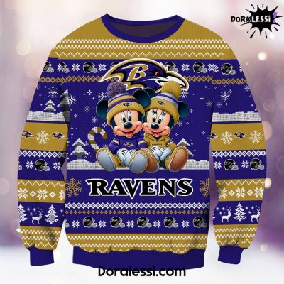 Baltimore Ravens Mickey And Minnie Knitted Sweater