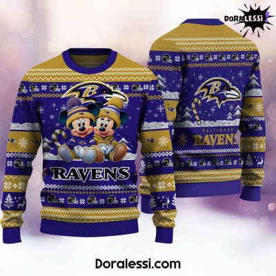 Baltimore Ravens Mickey And Minnie Knitted Sweater