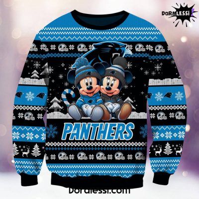 Carolina Panthers Mickey And Minnie Knitted Sweater