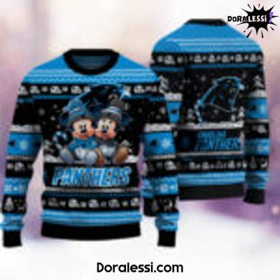 Carolina Panthers Mickey And Minnie Knitted Sweater