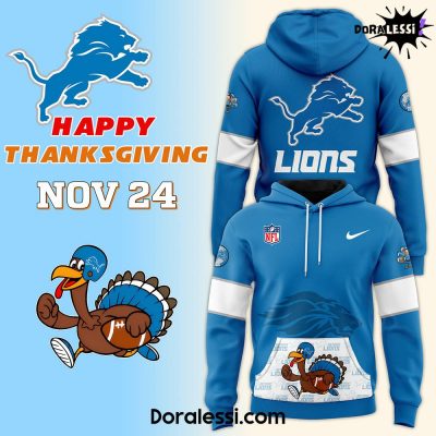 Detroit Lions 2024 Happy Thanksgiving Premium Limited Blue Hoodie