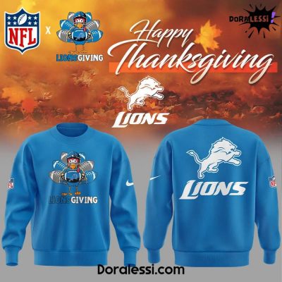 Detroit Lions Happy Thanksgiving Day Limited Edition Blue Sweatshirt