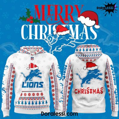 Detroit Lions Merry Christmas 2024 White Hoodie