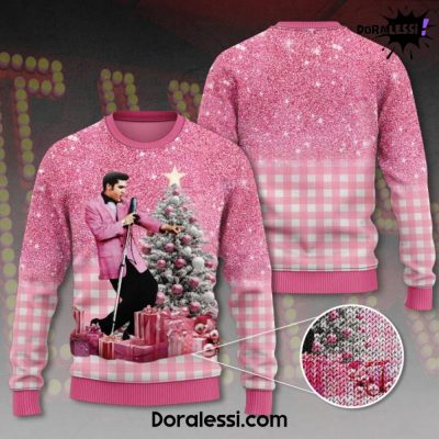 Elvis Presley Chrismas Tree Pink Ugly Sweater