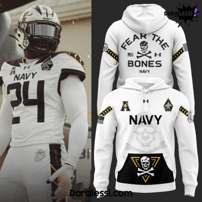 Navy Midshipmen 2024 Rivalry Fear The Bones Performance White Hoodie