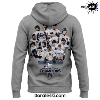 New York Yankees Fanatics Heather Gray 2024 American League Champions Locker Room Big Tall Hoodie 3