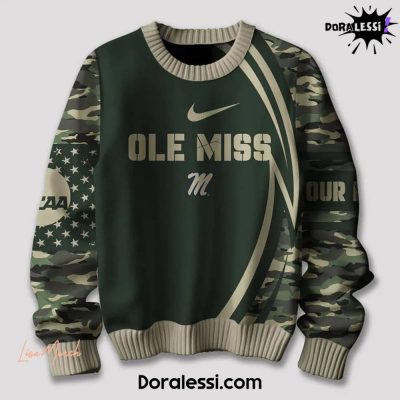 Ole Miss Rebels Salute to Service Green Camo Ugly Sweater