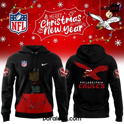 Philadelphia Eagles x Chill Guy Merry Christmas And Happy Newyear Black Hoodie