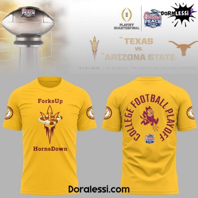 Arizona State Sun Devil Football NCAA “Forks Up, Horns Down” Yellow Tee