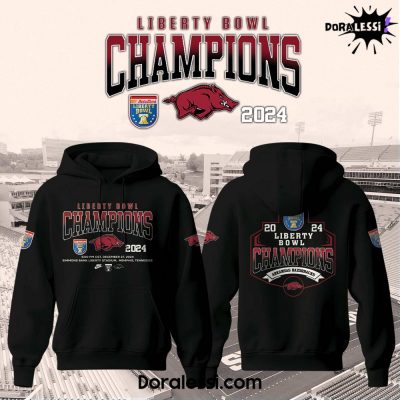 Arkansas Razorback 2024 Autozone Liberty Bowl Champions Black Hoodie