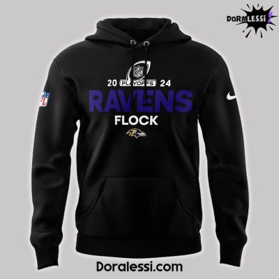 Baltimore Ravens NFL Playoffs 2024 Ravens Flock Black Hoodie