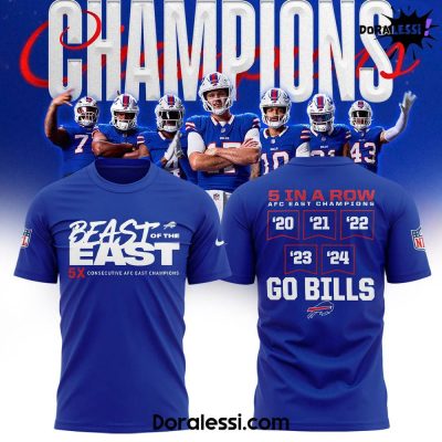 Buffalo Bills 5 In A Row AFC East Division Champions Tee