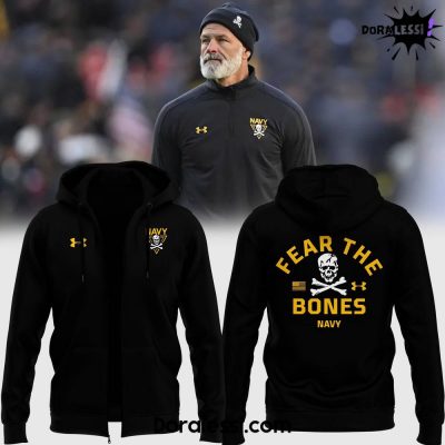 Coach Brian Newberry Navy Midshipmen Fear The Bones Black Zip Hoodie