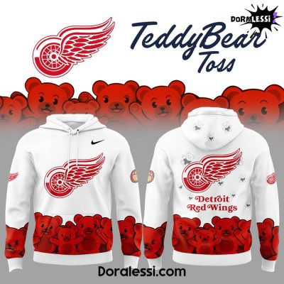 Detroit Red Wings Teddy Bear Toss White Hoodie