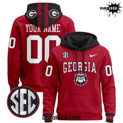 Georgia Bulldogs All Stitched Custom Red Pullover Hoodie