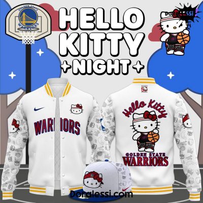 Golden State Warriors x Hello Kitty Night 2024 White Baseball Jacket