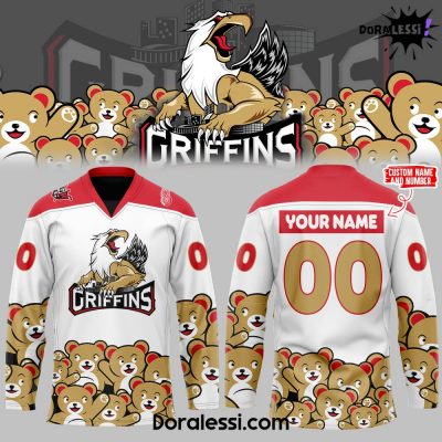 Grand Rapids Griffins Teddy Bear Toss Personalization White Hockey Jersey