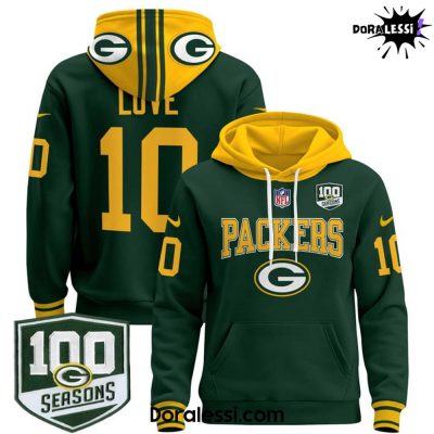 Green Bay Packers 100th Season Custom Green Hoodie