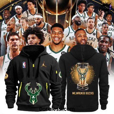 Milwaukee Bucks 2024 NBA In Season Tournament Champions Locker Room Black Quater Zip Hoodie