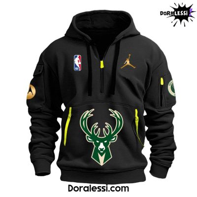 Milwaukee Bucks 2024 NBA In Season Tournament Champions Locker Room Black Quater Zip Hoodie