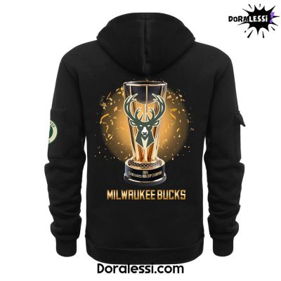 Milwaukee Bucks 2024 NBA In Season Tournament Champions Locker Room Black Quater Zip Hoodie 3