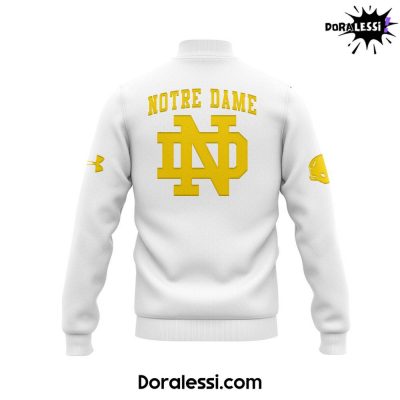 Notre Dame Football X Coach Marcus Freeman White Baseball Jacket