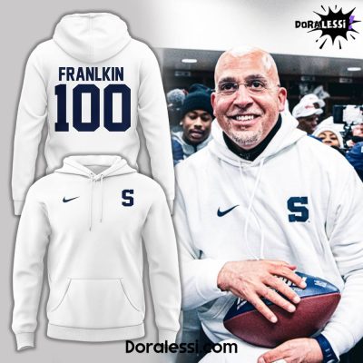 Penn State Football Coach James Franklin 100 Wins White Hoodie