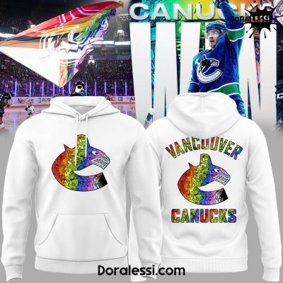 Pride Night Vancouver Canucks With Pride Logo White Hoodie