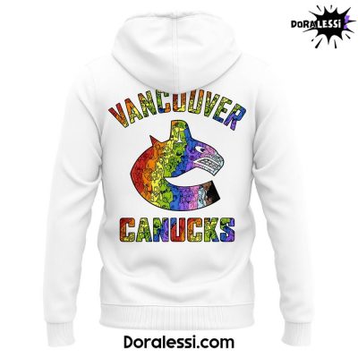 Pride Night Vancouver Canucks With Pride Logo White Hoodie