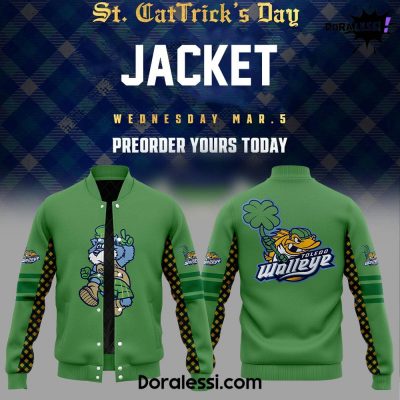 Toledo Walleye Hat Tricks Day Green Baseball Jacket