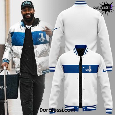 Detroit Lions SE Silver Bells White Baseball Jacket