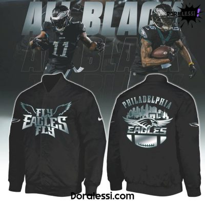 Philadelphia Eagles 2025 Fly Eagles Fly All Black Baseball Jacket