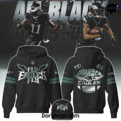 Philadelphia Eagles NFL Fly Eagles Fly All Black 2025 Hoodie